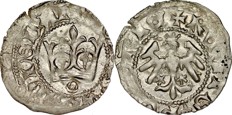Władysław Jagiełło 1386-1434, Półgrosz, Kraków, Av.: Korona, pod nią litera O, R...