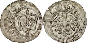 Władysław Jagiełło 1386-1434, Półgrosz, Kraków, Av.: Korona, pod nią litera O, Rv.: Orzeł jagielloński.