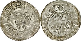 Władysław Jagiełło 1386-1434, Półgrosz, Kraków, Av.: Korona, pod nią litera F i podwójny krzyż, Rv.: Orzeł jagielloński.