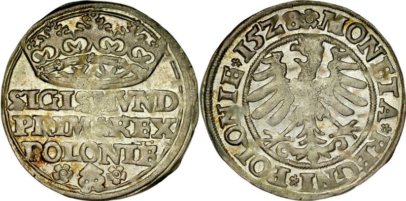 Zygmunt I Stary 1506-1548, Grosz 1528, Kraków.
 Kop. 419, Kurp. 47, Gum. 484, w...