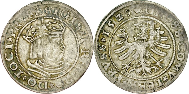 Zygmunt I Stary 1506-1548, Grosz 1529, Toruń.
 Kop. 3083, Kurp. 264, Gum. 525, ...