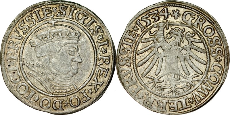 Zygmunt I Stary 1506-1548, Grosz 1534, Toruń.
 Kop. 3090, Kurp. 333, Gum. 530, ...