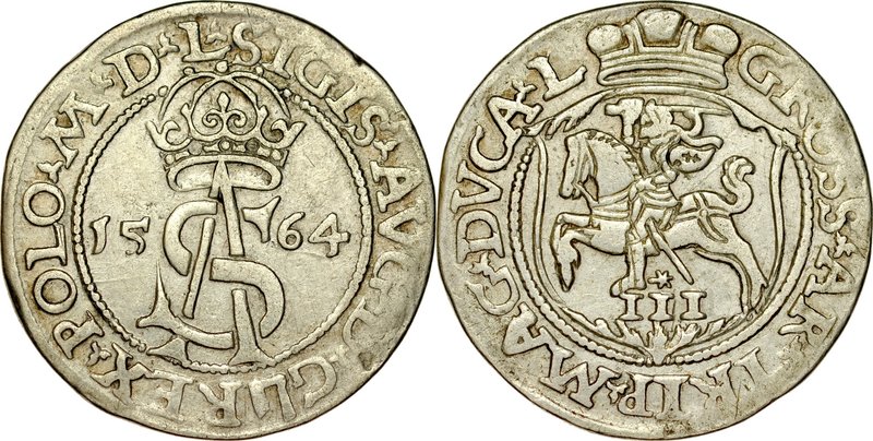 Zygmunt II August 1545-1572, Trojak 1564, Wilno.
 Kop. 3307, Iger V.64.1.a, Iva...