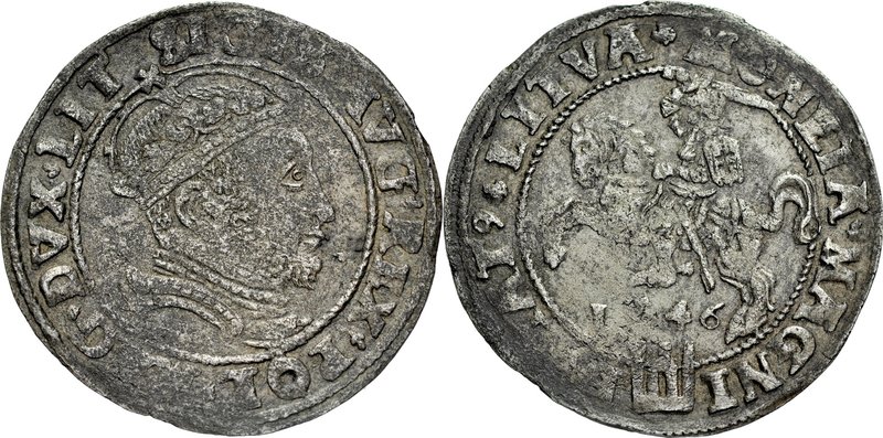 Zygmunt II August 1545-1572, Grosz na stopę litewską 1546, Wilno.
 Kop. 3280, I...
