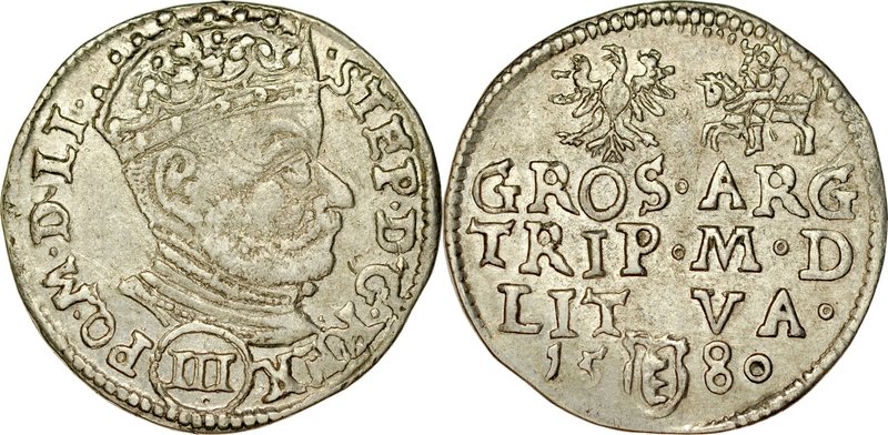 Stefan Batory 1576-1586, Trojak 1580, Wilno.
 Kop. 3360, Iger V.80.5.f, Ivanaus...