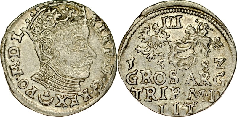 Stefan Batory 1576-1586, Trojak 1582, Wilno.
 Kop. 3368, Iger V.82.1.b, Ivanaus...
