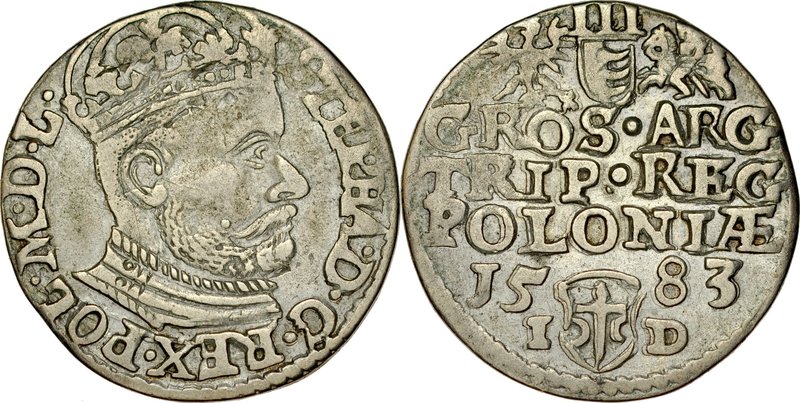 Stefan Batory 1576-1586, Trojak 1583, Olkusz.
 Kop. 522, Iger O.83.3.var, Gum. ...