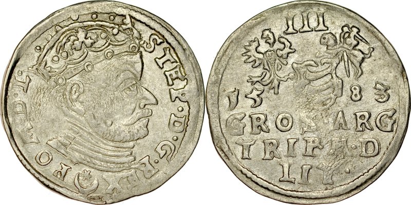 Stefan Batory 1576-1586, Trojak 1583, Wilno.
 Kop. 3370, Iger V.83.1.a, Ivanaus...