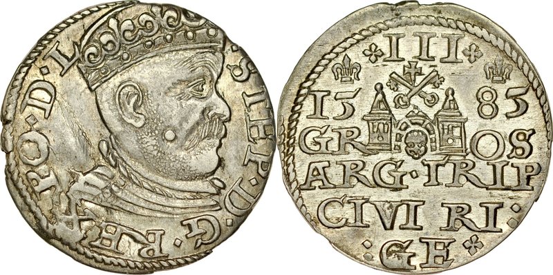 Stefan Batory 1576-1586, Trojak 1585, Ryga.
 Kop. 8096, Iger R.85.1.c, Gerb. 54...