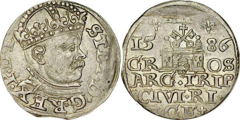 Stefan Batory 1576-1586, Trojak 1586, Ryga.
 Kop. 8097, Iger R.86.1.a, Gerb. -,...