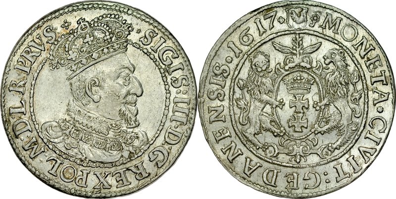 Zygmunt III 1587-1632, Ort 1617, Gdańsk.
 Kop. 7493, Kurp. 2244, Gum. 1385, ład...