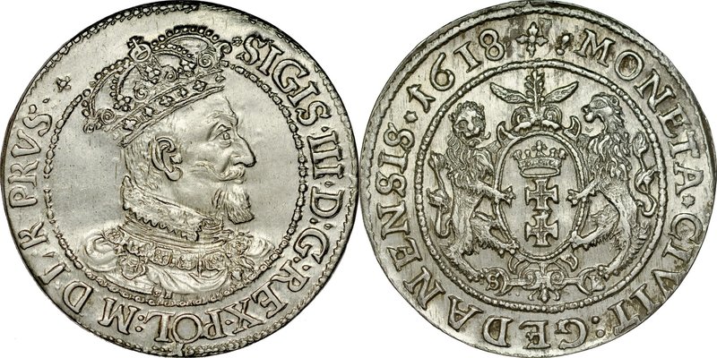 Zygmunt III 1587-1632, Ort 1618, Gdańsk.
 Kop. 7496, Kurp. 2247, Gum. 1387, sta...