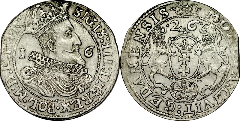 Zygmunt III 1587-1632, Ort 1626, Gdańsk.
 Kop. 7507, Kurp. 2267, Gum. 1393, koń...