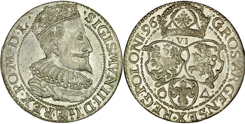 Zygmunt III 1587-1632, Szóstak 1596, Malbork.
 Kop. 1240, Kurp. 1430, Gum. 1151...