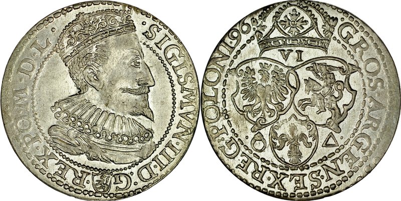 Zygmunt III 1587-1632, Szóstak 1596, Malbork.
 Kop. 1240, Kurp. 1430, Gum. 1151...