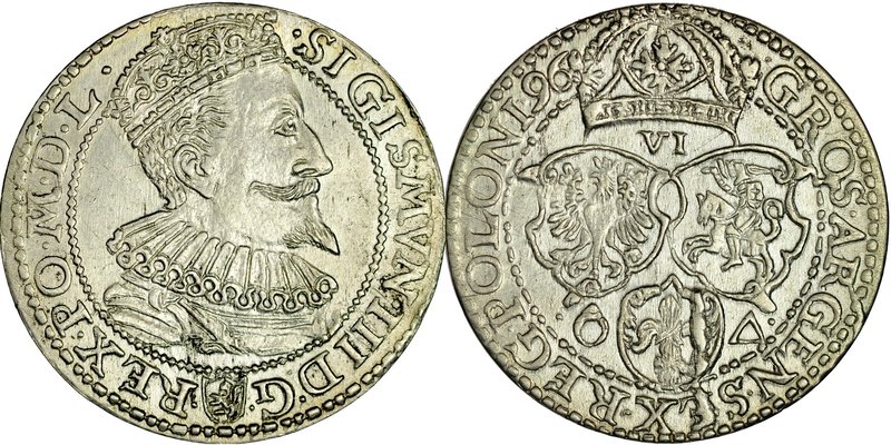 Zygmunt III 1587-1632, Szóstak 1596, Malbork.
 Kop. 1240, Kurp. 1430, Gum. 1151...