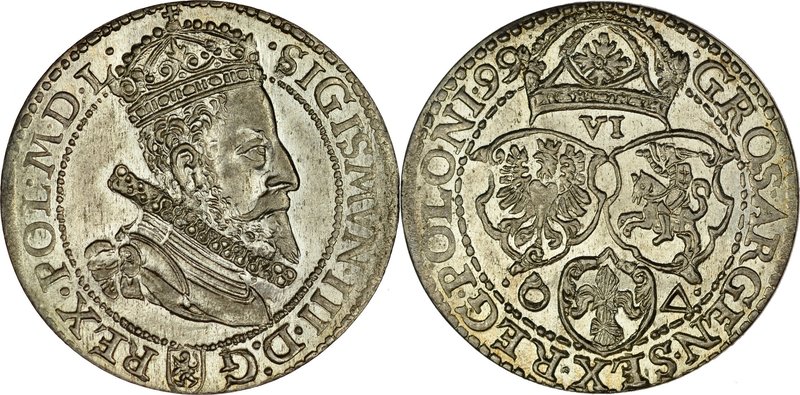 Zygmunt III 1587-1632, Szóstak 1599, Malbork.
 Kop. 1245, Kurp. 1434, Gum. 1153...