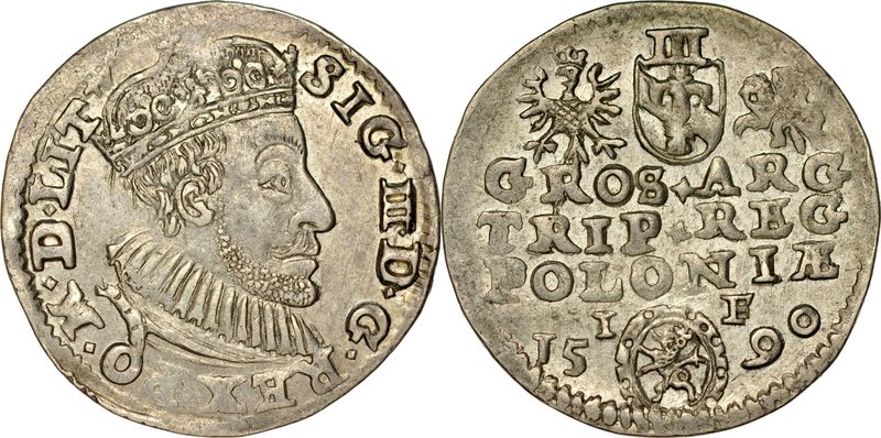 Zygmunt III 1587-1632, Trojak 1590, Olkusz.
 Kop. 930, Iger O.90.3.e, Gum. 993...