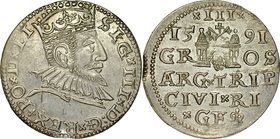 Zygmunt III 1587-1632, Trojak 1591, Ryga.