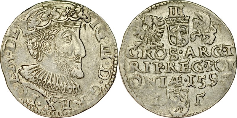 Zygmunt III 1587-1632, Trojak 1592, Olkusz.
 Kop. 950, Iger O.92.4.b, Gum. 1001...