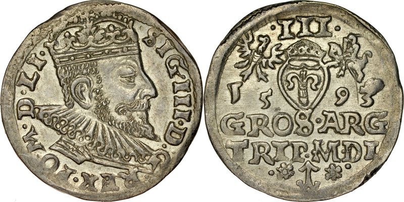 Zygmunt III 1587-1632, Trojak 1593, Wilno.
 Kop. 3521, Iger V.93.1.c, Ivanauska...