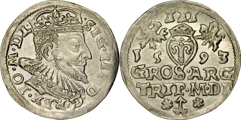 Zygmunt III 1587-1632, Trojak 1593, Wilno.
 Kop. 3521, Iger V.93.1.b, Ivanauska...
