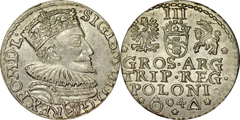 Zygmunt III 1587-1632, Trojak 1594, Malbork.
 Kop. 985, Iger M.94.1.a, Gum. 102...