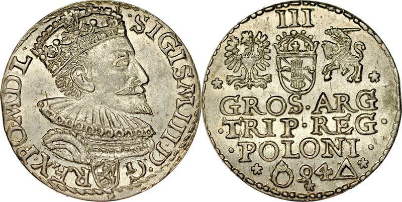 Zygmunt III 1587-1632, Trojak 1594, Malbork.
 Kop. 985, Iger M.94.1.a, Gum. 102...
