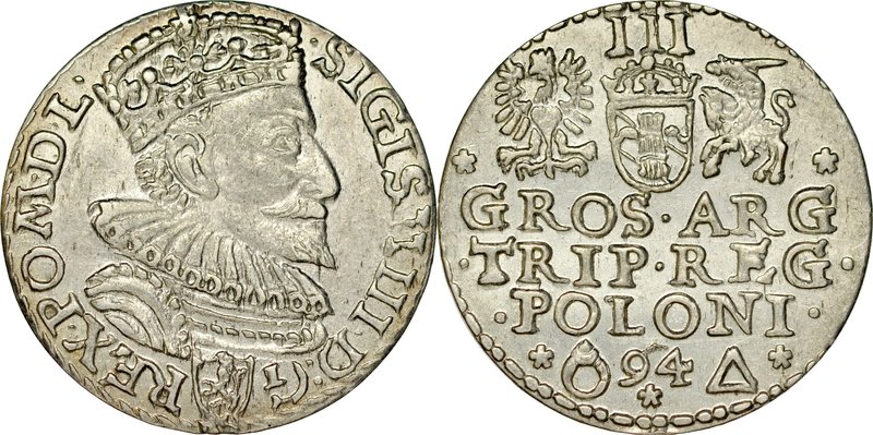 Zygmunt III 1587-1632, Trojak 1594, Malbork.
 Kop. 985, Iger M.94.1.a, Gum. 102...