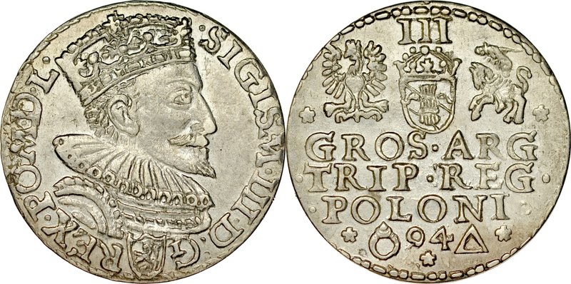 Zygmunt III 1587-1632, Trojak 1594, Malbork.
 Kop. 985, Iger M.94.1.a, Gum. 102...