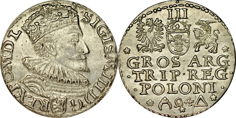 Zygmunt III 1587-1632, Trojak 1594, Malbork.
 Kop. 985, Iger M.94.1.a, Gum. 102...