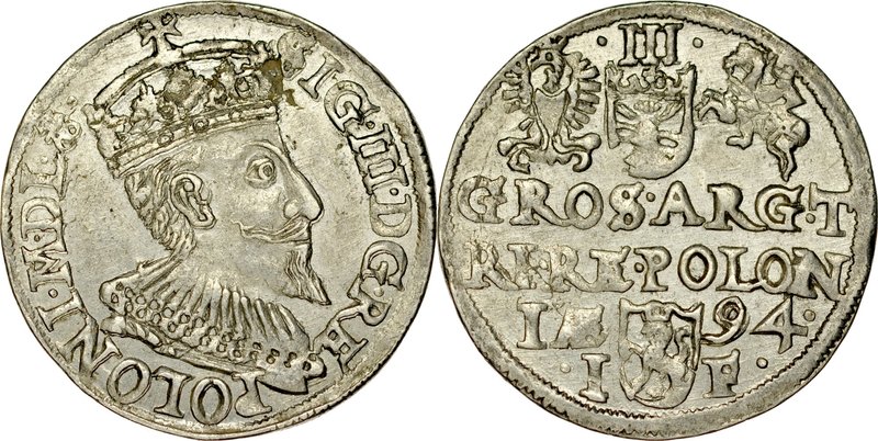 Zygmunt III 1587-1632, Trojak 1594, Olkusz.
 Kop. 977, Iger O.94.4.a, Gum. 1015...