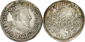 Zygmunt III 1587-1632, Trojak 1594, Olkusz.