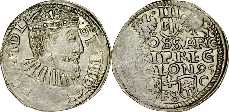 Zygmunt III 1587-1632, Trojak 1595, Bydgoszcz.
 Kop. 1008, Iger B.95.11.b, Gum....