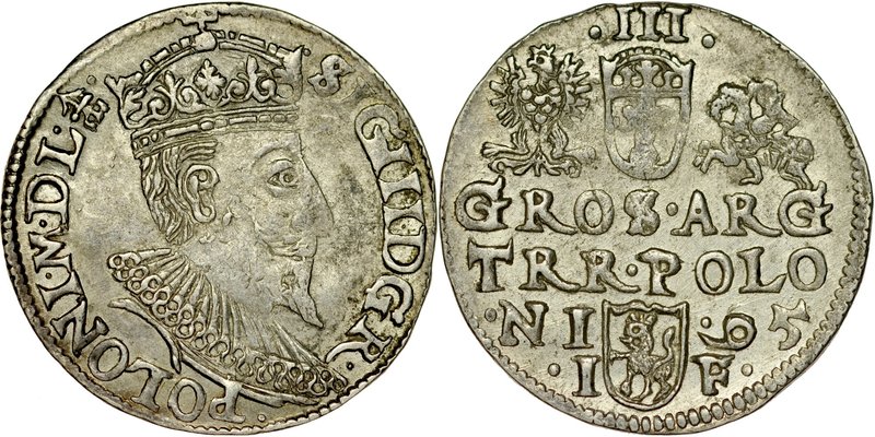Zygmunt III 1587-1632, Trojak 1595, Olkusz.
 Kop. 987, Iger O.95.1.d, Gum. 1022...