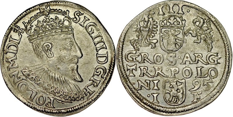 Zygmunt III 1587-1632, Trojak 1595, Olkusz.
 Kop. 987, Iger O.95.1.e, Gum. 1022...