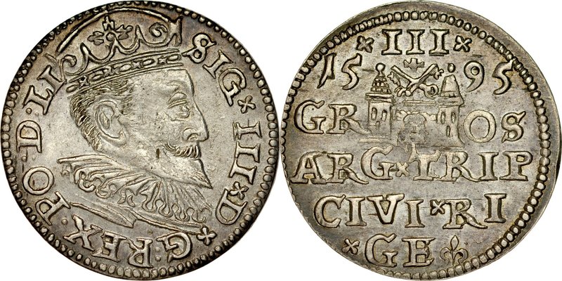 Zygmunt III 1587-1632, Trojak 1595, Ryga.
 Kop. 8191, Iger R.95.1.var, Gerb. 18...
