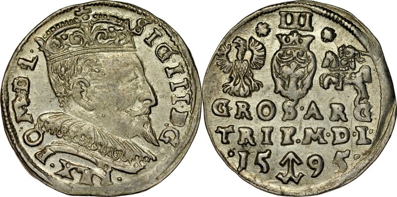 Zygmunt III 1587-1632, Trojak 1595, Wilno.
 Kop. 3525, Iger V.95.1.b, Ivanauska...