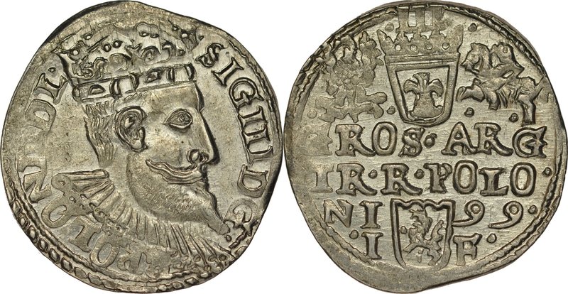 Zygmunt III 1587-1632, Trojak 1599, Olkusz.
 Kop. 1136, Iger O.99.1.var, Gum. 1...