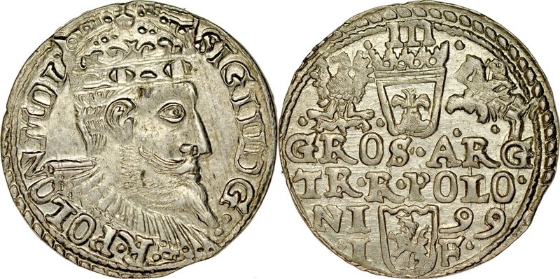 Zygmunt III 1587-1632, Trojak 1599, Olkusz.
 Kop. 1136, Iger O.99.1.var, Gum. 1...