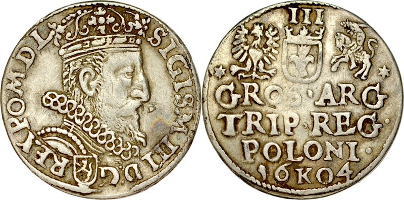 Zygmunt III 1587-1632, Trojak 1604, Kraków.
 Kop. 1206, Iger K.04.1, Gum. 1129,...