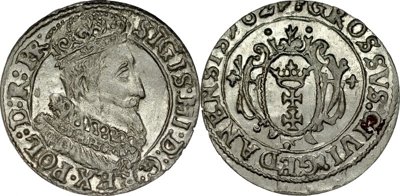 Zygmunt III 1587-1632, Grosz 1627, Gdańsk.
 Kop. 7477, Kurp. 2229, Gum. 1377, s...