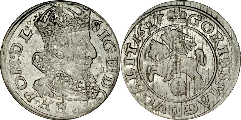 Zygmunt III 1587-1632, Grosz 1627, Wilno.
 Kop. 3505, Ivanauskas -, Gum. 1325, ...