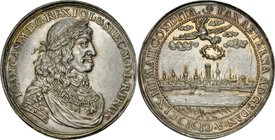 Jan II Kazimierz 1649-1668, Medal z 1660 roku, autorstwa Jana Hohena Młodszego, wybity w stylu gdańskich donatyw z okazji zawarcia Pokoju w Oliwie, RR...
