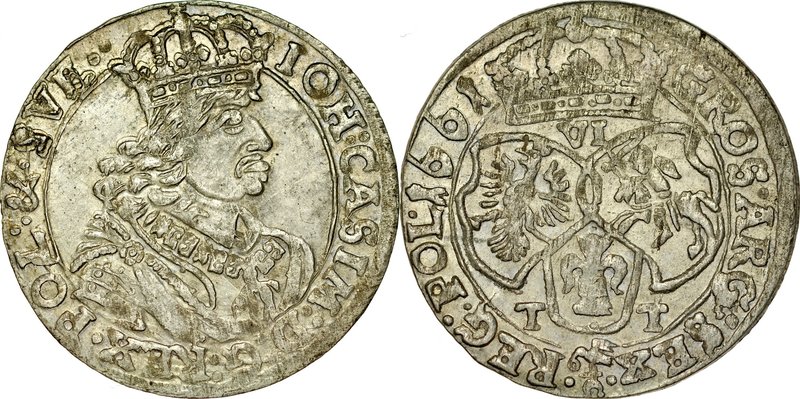 Jan II Kazimierz 1649-1668, Szóstak 1661, Bydgoszcz.
 Kop. 1629, Kurp. 183, Gum...