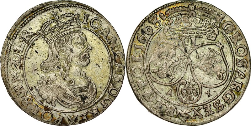 Jan II Kazimierz 1649-1668, Szóstak 1663, Kraków?.
 Kop. 1668, Kurp. 225, Gum. ...