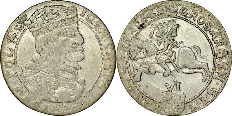 Jan II Kazimierz 1649-1668, Szóstak 1664, Wilno.
 Kop. 3621, Gum.1885, Ivanausk...