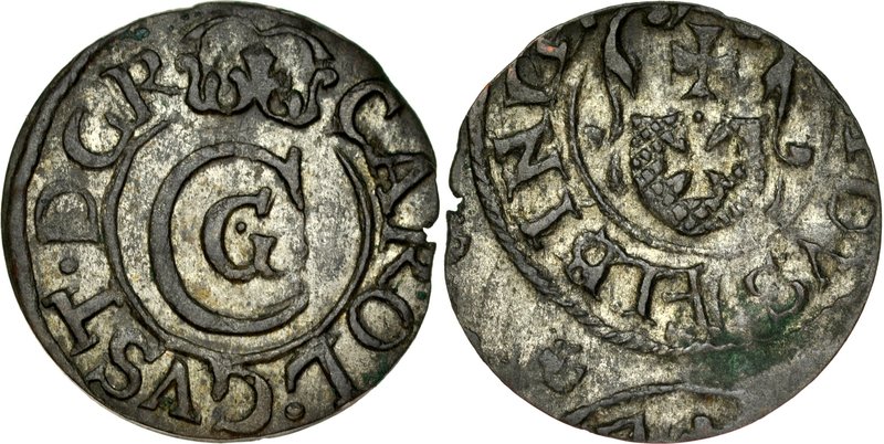 Jan II Kazimierz 1649-1668, Szeląg 1657, Elbląg, RRR.
 Kop. 9682, Ahl. 65, egze...