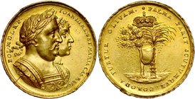 Jan III Sobieski 1674-1696, Medal autorstwa J. Hoehna, wybity w 1677 roku z okazji odwiedzin miasta przez parę królewska, RR.