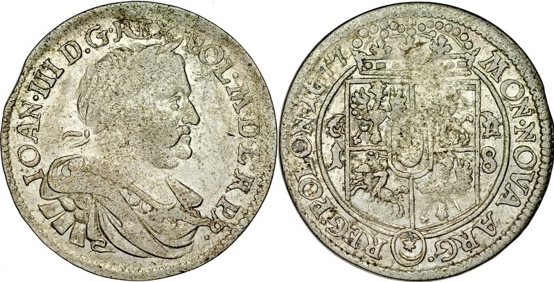 Jan III Sobieski 1674-1696, Ort 1677, Bydgoszcz.
 Kop. 1985, Kurp. 1236, Gum. 2...
